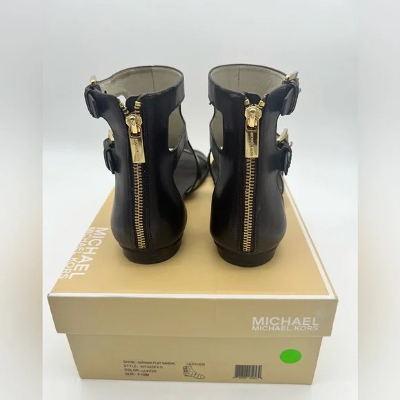 MICHAEL Michael Kors Adriana Flat Sandals Shoes Leather Coffee Size 9.5 with Box - Picture 4 of 8